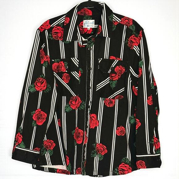 Fresh Prints of Bel-Air Men's Rose Shirt 2XL Button Front Striped Western Retro - Picture 1 of 8